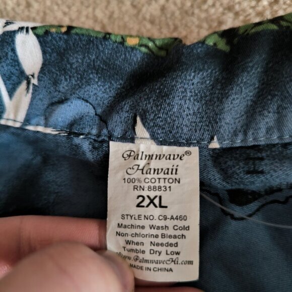 PalmWave Vintage Men's Hawaiian Palm Tree Waves Holiday Resort Aloha Shirt 2XL - Picture 5 of 9